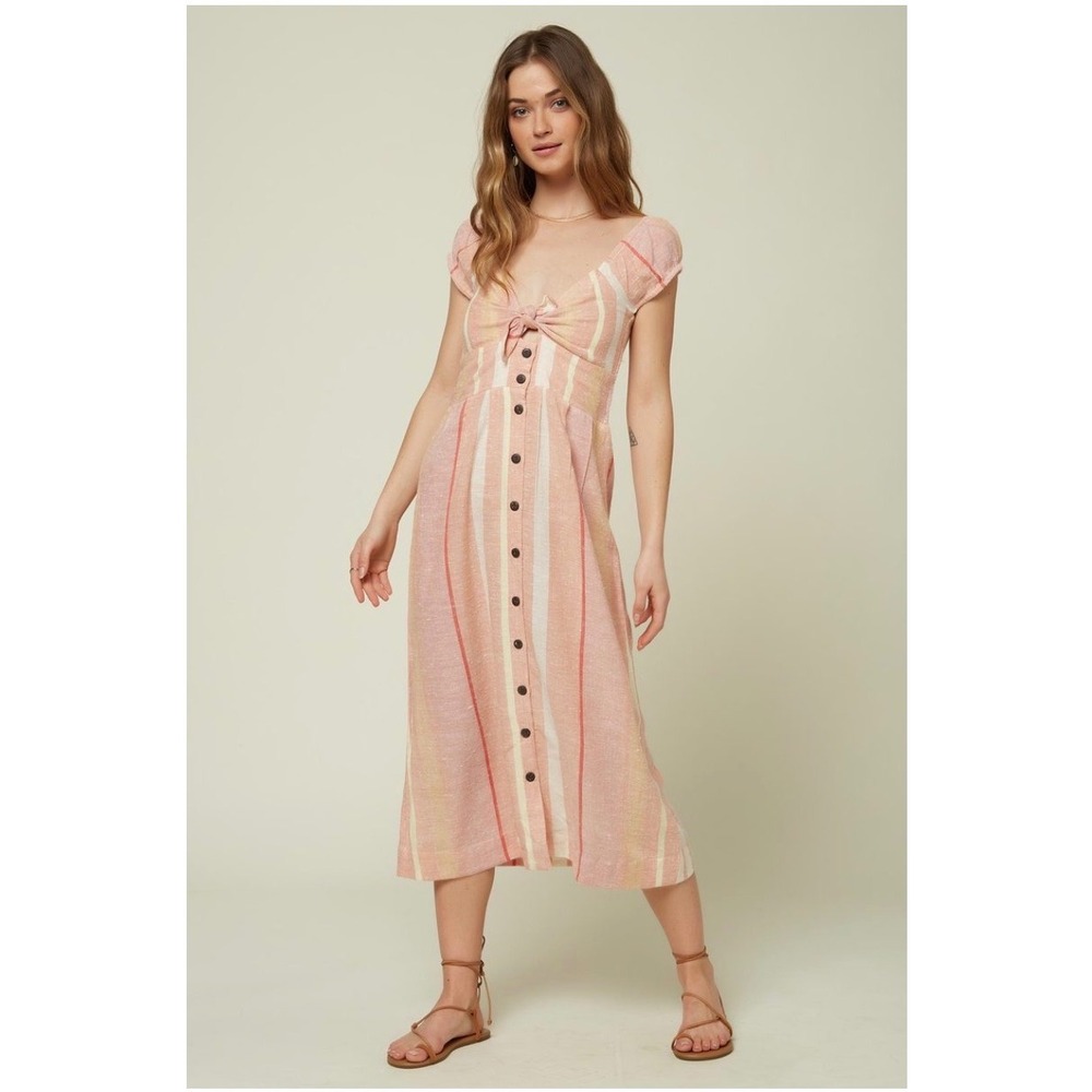 O'Neill Elijah Striped Tie-Front Button-Down Midi Dress